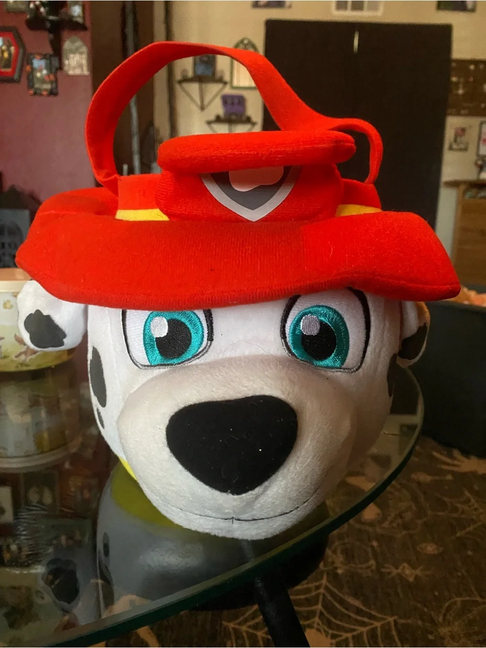 Paw Patrol Marshall Plush Dog Head with Red Fire Hat - Plush Bucket